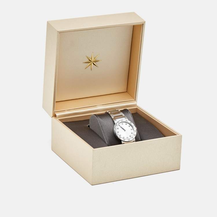 Pre Owned Bvlgari Silver Dial Diamond Stainless Steel Bvlgari Bvlgari 103696  Women's Wristwatch 33 mm