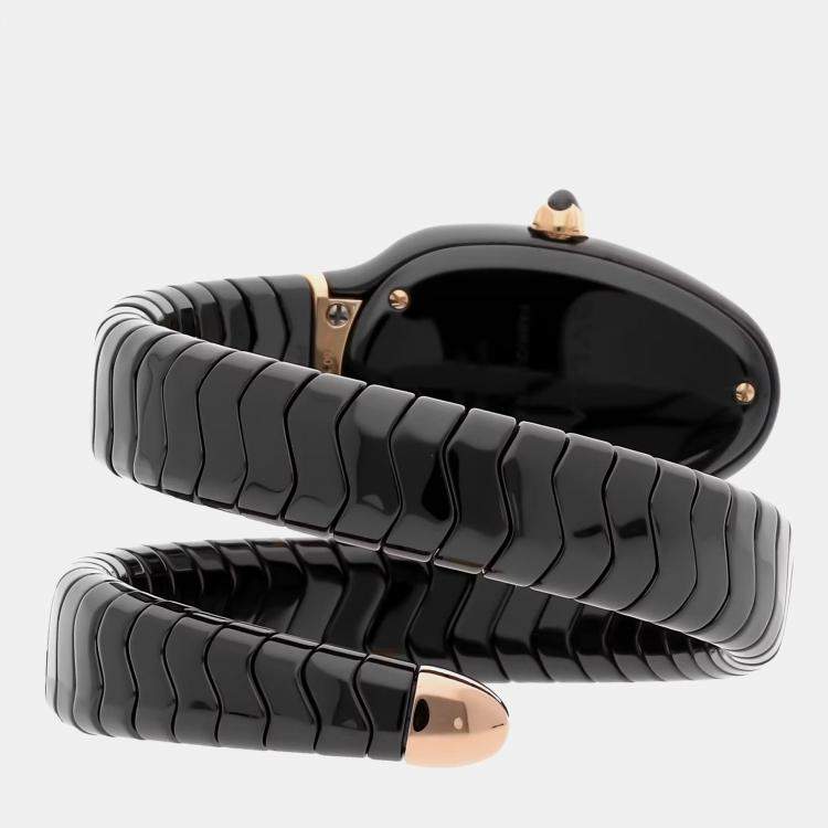 Pre Owned Bvlgari Serpenti Spiga 102532 Quartz Black Ceramic Women's Wristwatch 35mm