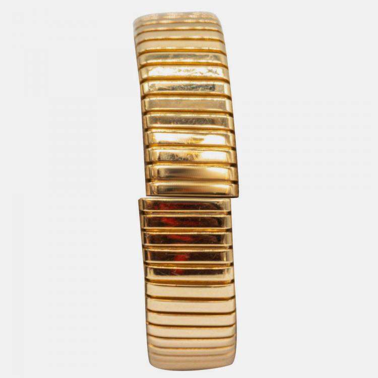 Pre Owned Bvlgari Vintage Expandable Tubogas BB19 2T Diamonds 18K YG Quartz Women's Wrist watch 19 mm