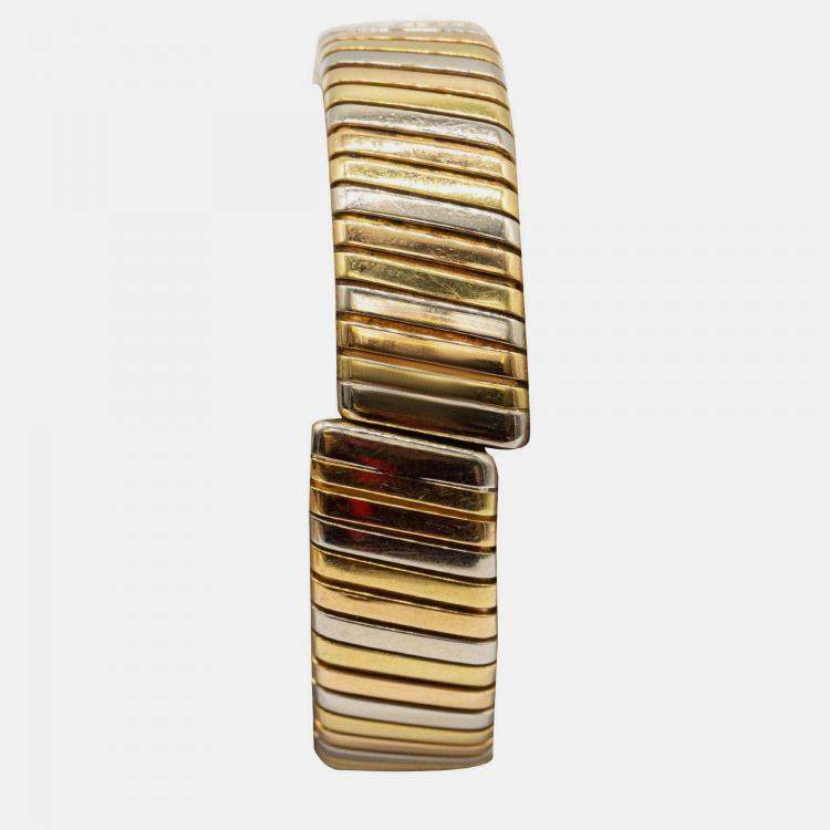 Pre Owned Bvlgari Vintage Expandable Tri-Colour Tubogas BB23 2T 18K YG/RG/WG Quartz Women's Wrist watch 23 mm