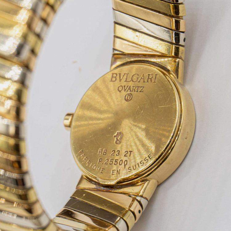 Pre Owned Bvlgari Vintage Expandable Tri-Colour Tubogas BB23 2T 18K YG/RG/WG Quartz Women's Wrist watch 23 mm