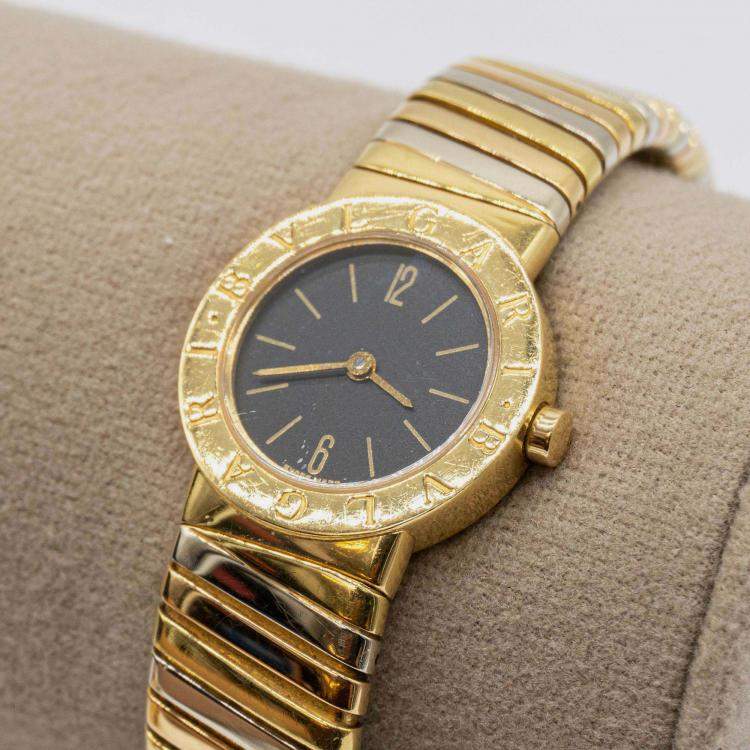 Pre Owned Bvlgari Vintage Expandable Tri-Colour Tubogas BB23 2T 18K YG/RG/WG Quartz Women's Wrist watch 23 mm