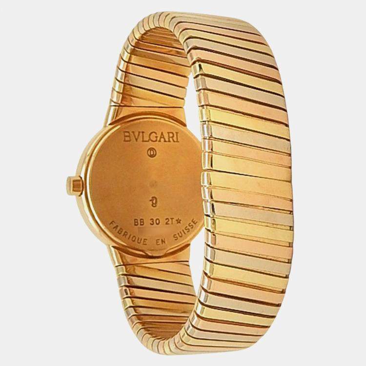 Pre Owned Bvlgari Tubogas BB302T Quartz Black 18K Yellow Gold Women’s Wristwatch 30 mm