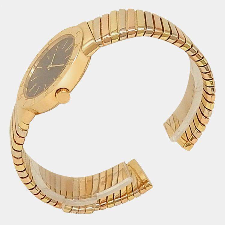 Pre Owned Bvlgari Tubogas BB302T Quartz Black 18K Yellow Gold Women’s Wristwatch 30 mm