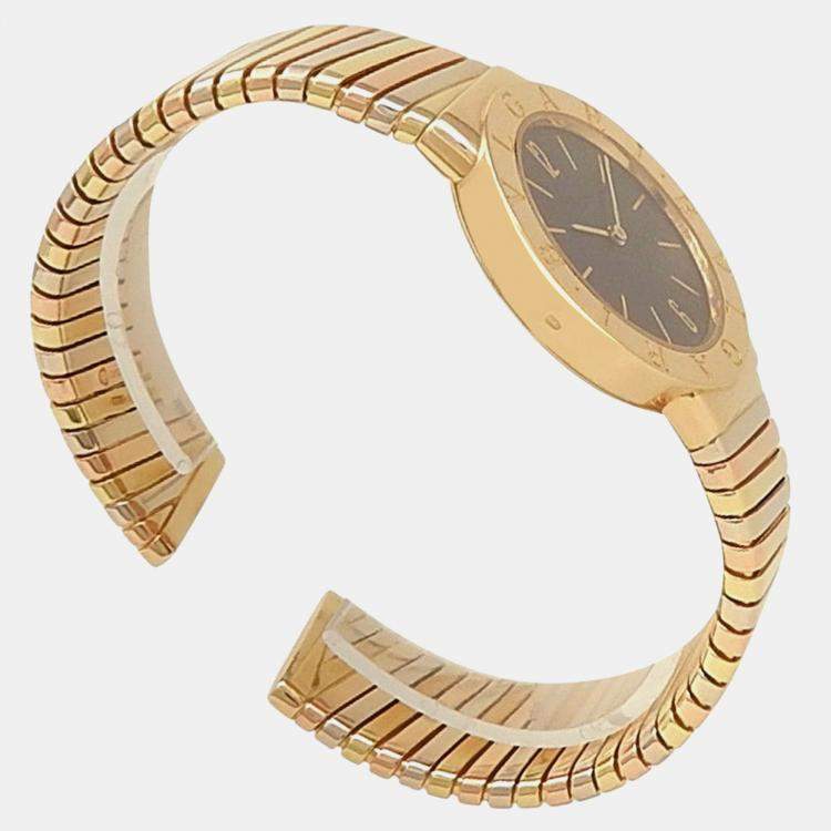 Pre Owned Bvlgari Tubogas BB302T Quartz Black 18K Yellow Gold Women’s Wristwatch 30 mm