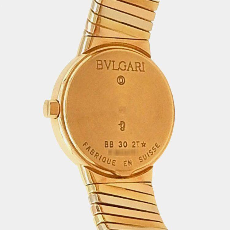 Pre Owned Bvlgari Tubogas BB302T Quartz Black 18K Yellow Gold Women’s Wristwatch 30 mm