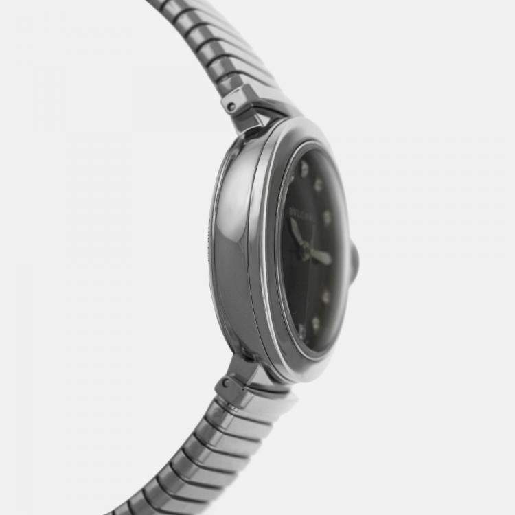 Pre Owned Bvlgari Lvcea LU33S Automatic Diamond Black Stainless Steel Women’s Wristwatch 33 mm