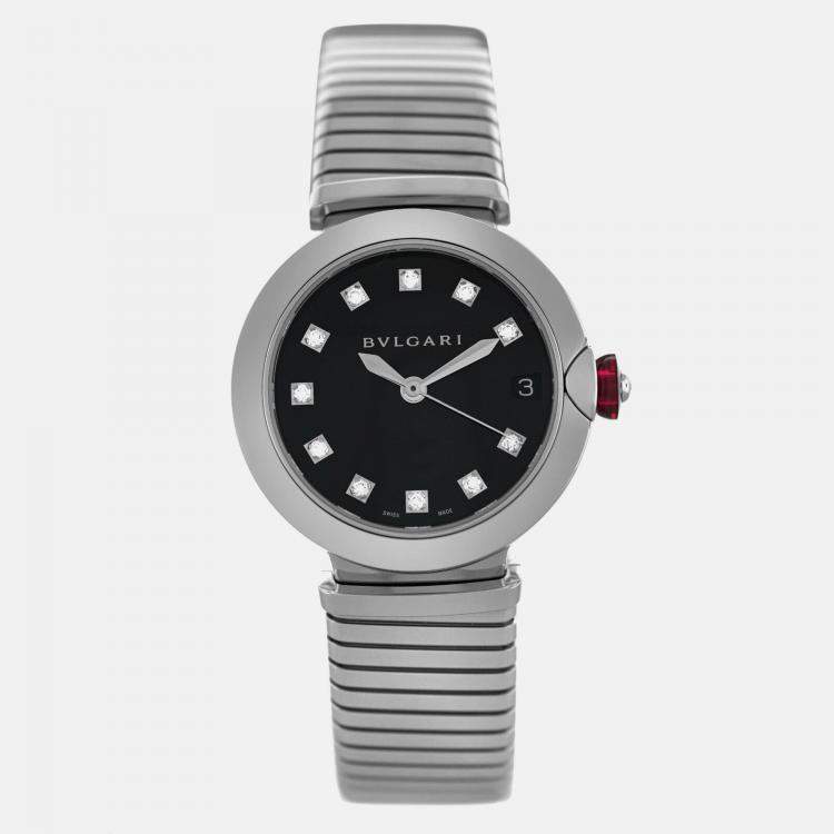 Pre Owned Bvlgari Lvcea LU33S Automatic Diamond Black Stainless Steel Women’s Wristwatch 33 mm