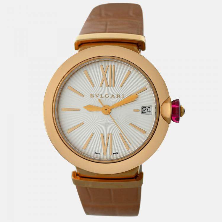 Pre Owned Bvlgari Lvcea LUP33G Automatic Silver 18K Rose Gold Women’s Wristwatch 33 mm