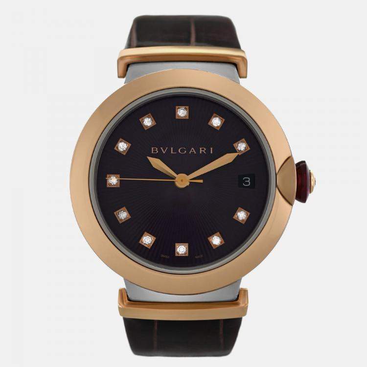 Pre Owned Bvlgari Lvcea LUP36SG Automatic Diamond Burgundy 18K Rose Gold Women’s Wristwatch 36 mm