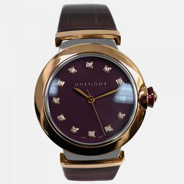 Pre Owned Bvlgari Lvcea LUP36SG Automatic Diamond Burgundy 18K Rose Gold Women’s Wristwatch 36 mm