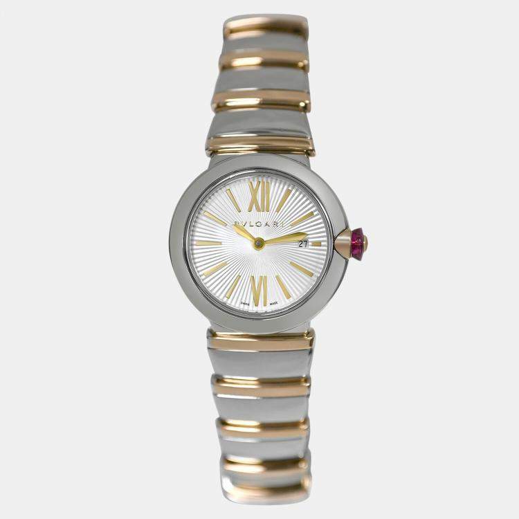 Pre Owned Bvlgari Lvcea 102193 Quartz Silver 18k Rose Gold Stainless Steel Women's Wristwatch 28 mm