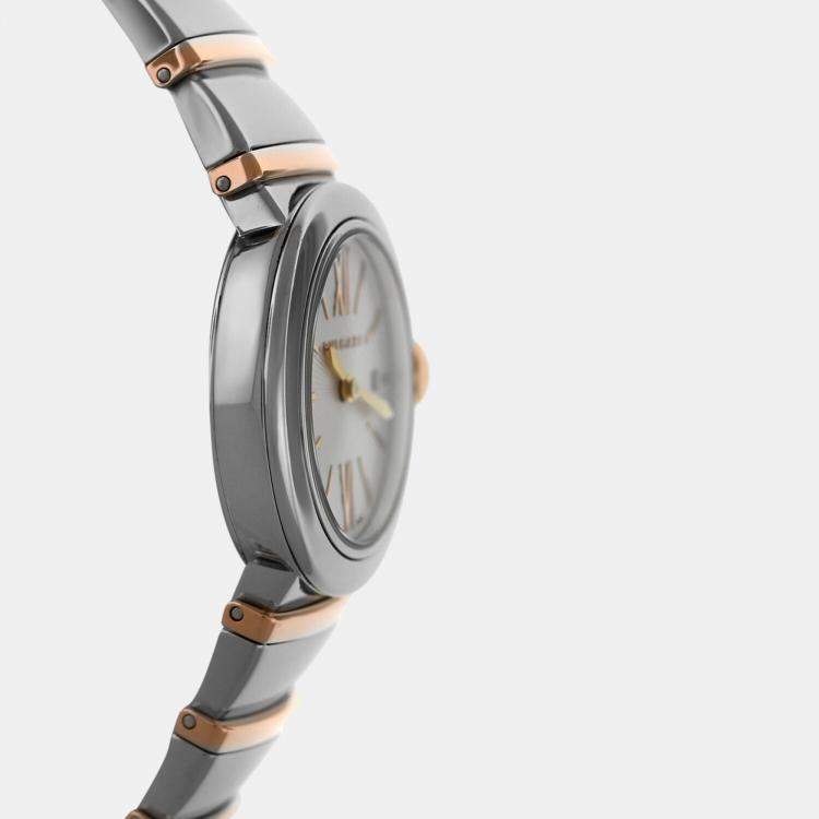 Pre Owned Bvlgari Lvcea 102193 Quartz Silver 18k Rose Gold Stainless Steel Women's Wristwatch 28 mm