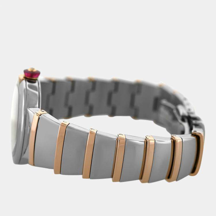 Pre Owned Bvlgari Lvcea 102193 Quartz Silver 18k Rose Gold Stainless Steel Women's Wristwatch 28 mm