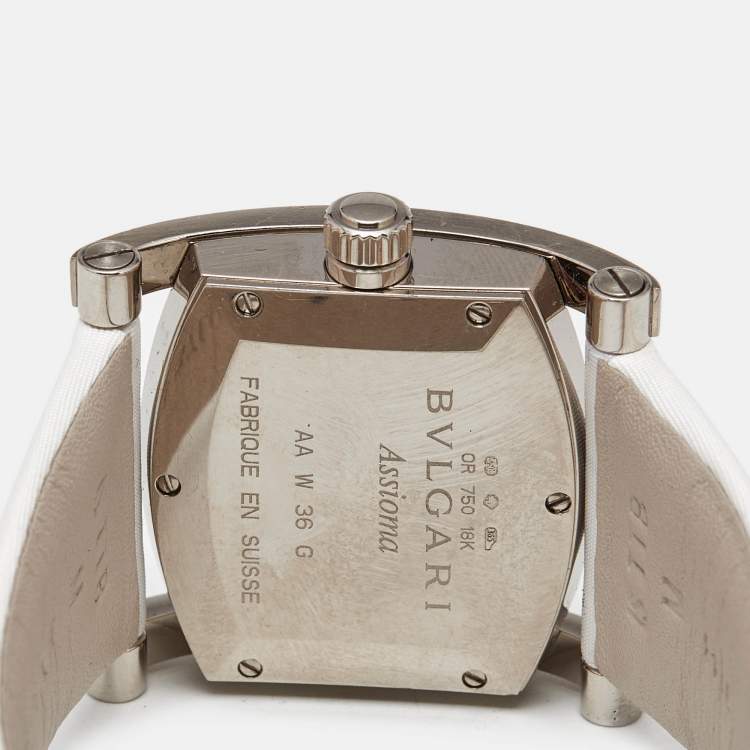 Pre Owned Bvlgari Mother of Pearl 18k White Gold Satin Assioma AAW36W Women's Wristwatch 36 mm 