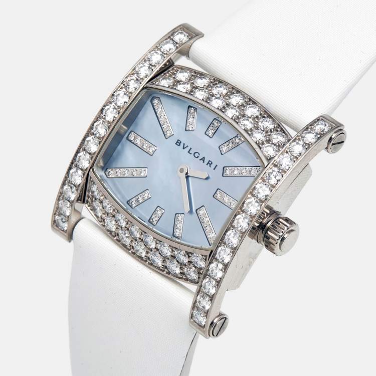 Pre Owned Bvlgari Mother of Pearl 18k White Gold Satin Assioma AAW36W Women's Wristwatch 36 mm 