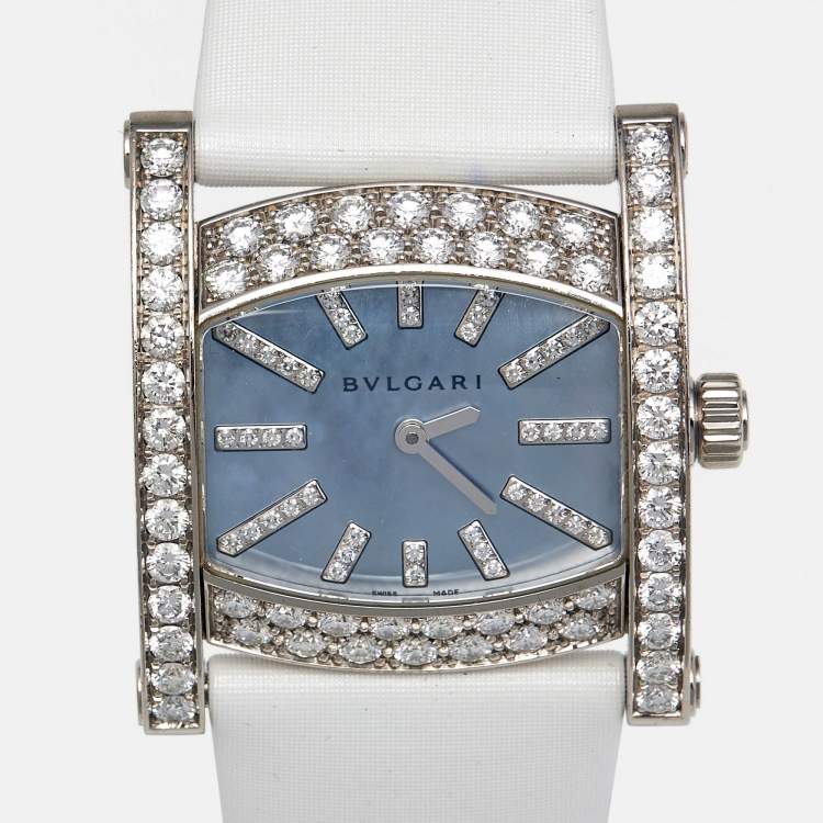 Pre Owned Bvlgari Mother of Pearl 18k White Gold Satin Assioma AAW36W Women's Wristwatch 36 mm 