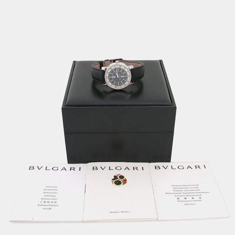 Pre Owned Bvlgari Solotempo ST35S Quartz Black Stainless Steel Women's Wristwatch 35 mm