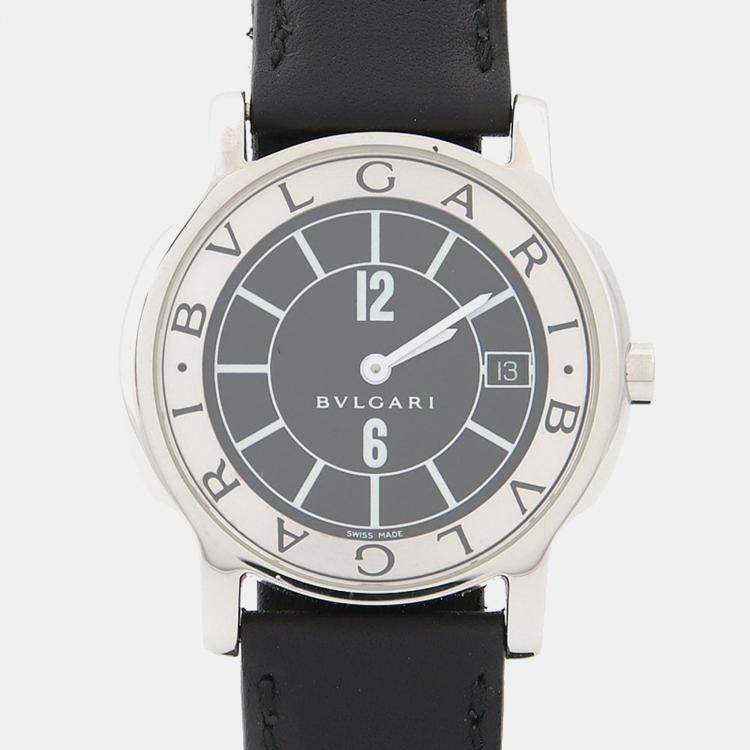 Pre Owned Bvlgari Solotempo ST35S Quartz Black Stainless Steel Women's Wristwatch 35 mm