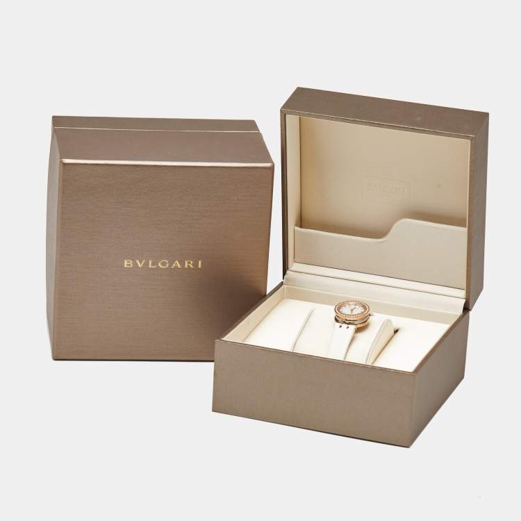مملوكة مسبقًا Bvlgari B.Zero1 102398 White Dial Diamond 18K Rose Gold Stainless Steel Leather Women's Wristwatch 23 mm