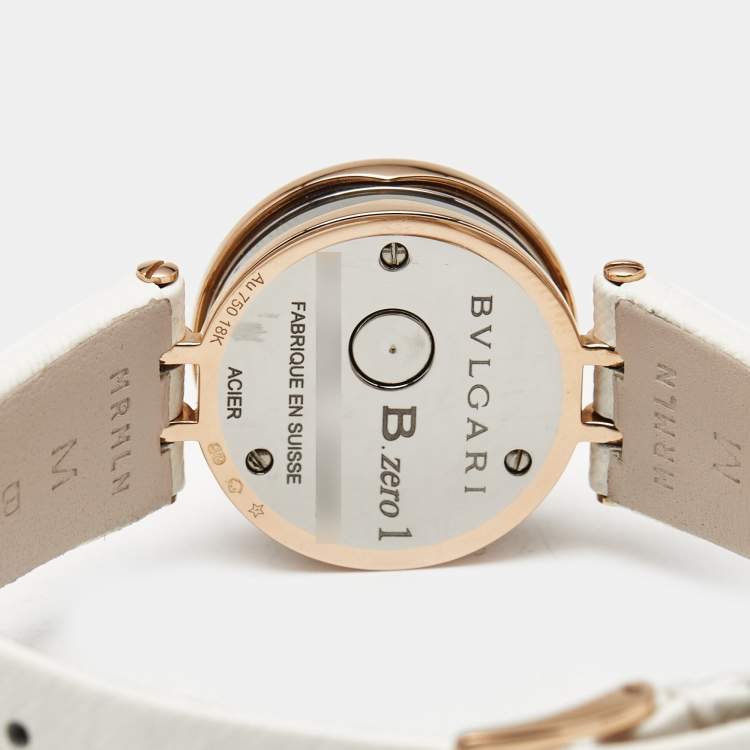 مملوكة مسبقًا Bvlgari B.Zero1 102398 White Dial Diamond 18K Rose Gold Stainless Steel Leather Women's Wristwatch 23 mm