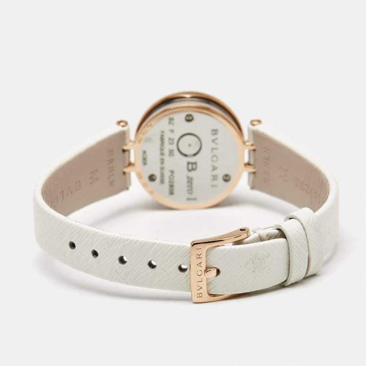 مملوكة مسبقًا Bvlgari B.Zero1 102398 White Dial Diamond 18K Rose Gold Stainless Steel Leather Women's Wristwatch 23 mm