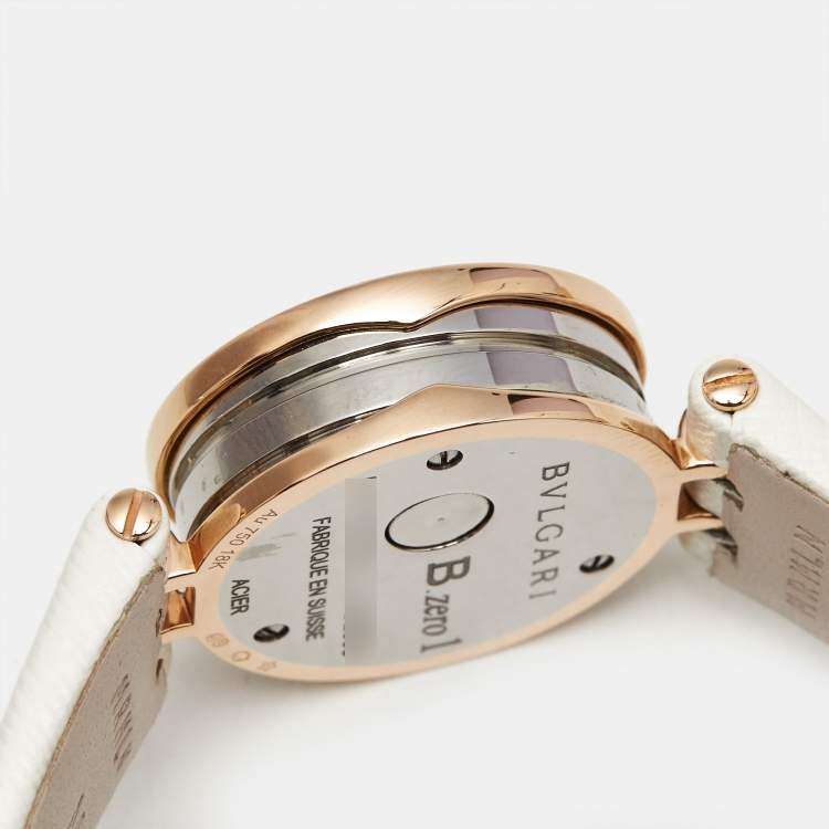 مملوكة مسبقًا Bvlgari B.Zero1 102398 White Dial Diamond 18K Rose Gold Stainless Steel Leather Women's Wristwatch 23 mm