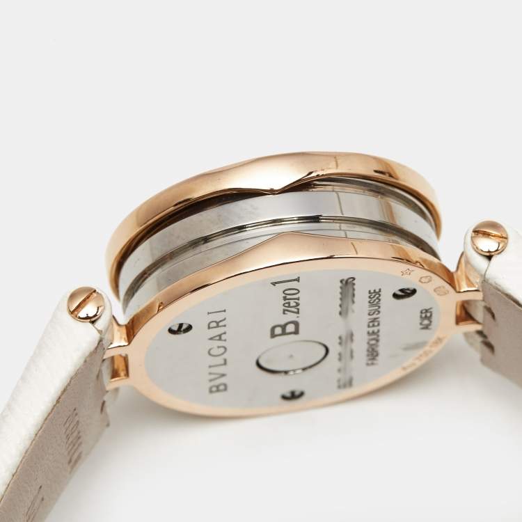 مملوكة مسبقًا Bvlgari B.Zero1 102398 White Dial Diamond 18K Rose Gold Stainless Steel Leather Women's Wristwatch 23 mm