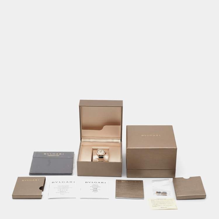 Pre Owned Bvlgari Lvcea 102475 White Mother of Pearl Diamond 18K Rose Gold Stainless Steel Women's Wristwatch 28 mm