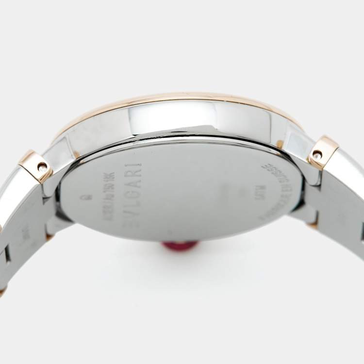 Pre Owned Bvlgari Lvcea 102475 White Mother of Pearl Diamond 18K Rose Gold Stainless Steel Women's Wristwatch 28 mm