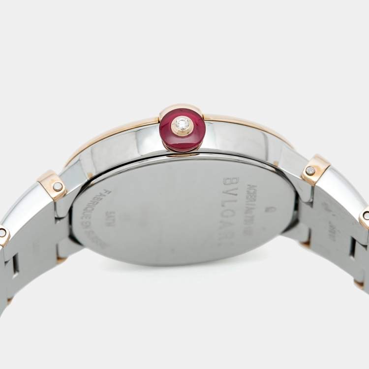 Pre Owned Bvlgari Lvcea 102475 White Mother of Pearl Diamond 18K Rose Gold Stainless Steel Women's Wristwatch 28 mm