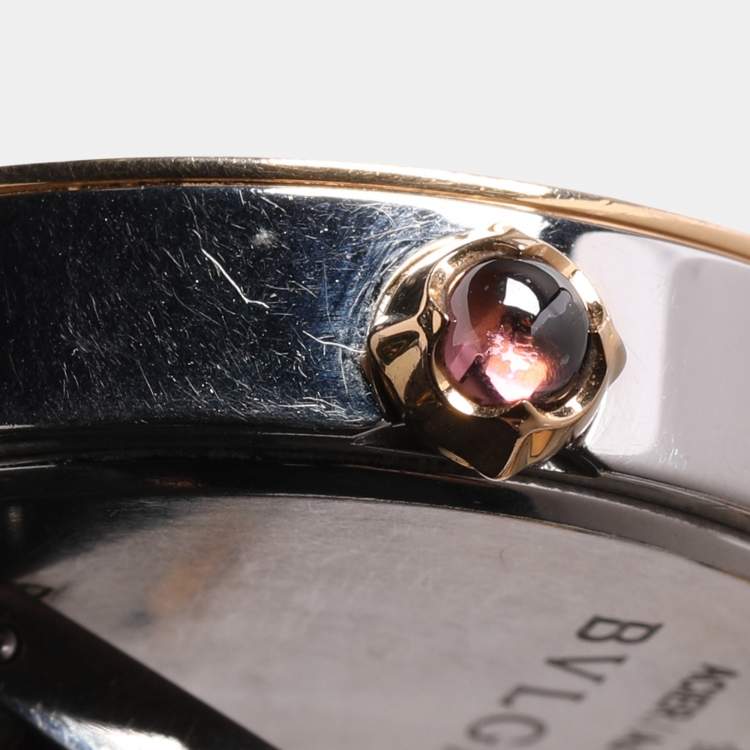 Pre Owned Bvlgari White 18k Yellow Gold/Stainless Steel Mother of Pearl/Pink Sapphire BBLP33SG Wristlet Watch 33 mm