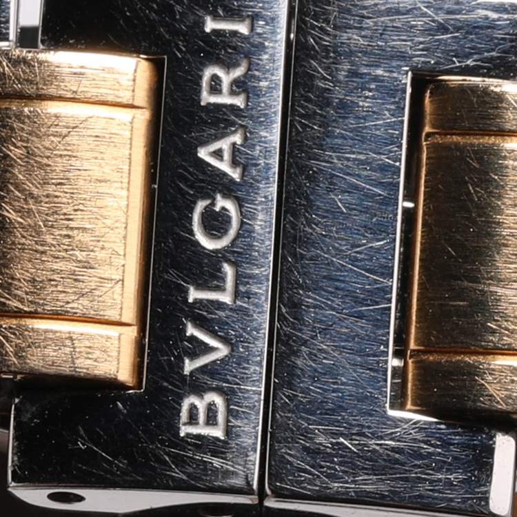 Pre Owned Bvlgari White 18k Yellow Gold/Stainless Steel Mother of Pearl/Pink Sapphire BBLP33SG Wristlet Watch 33 mm