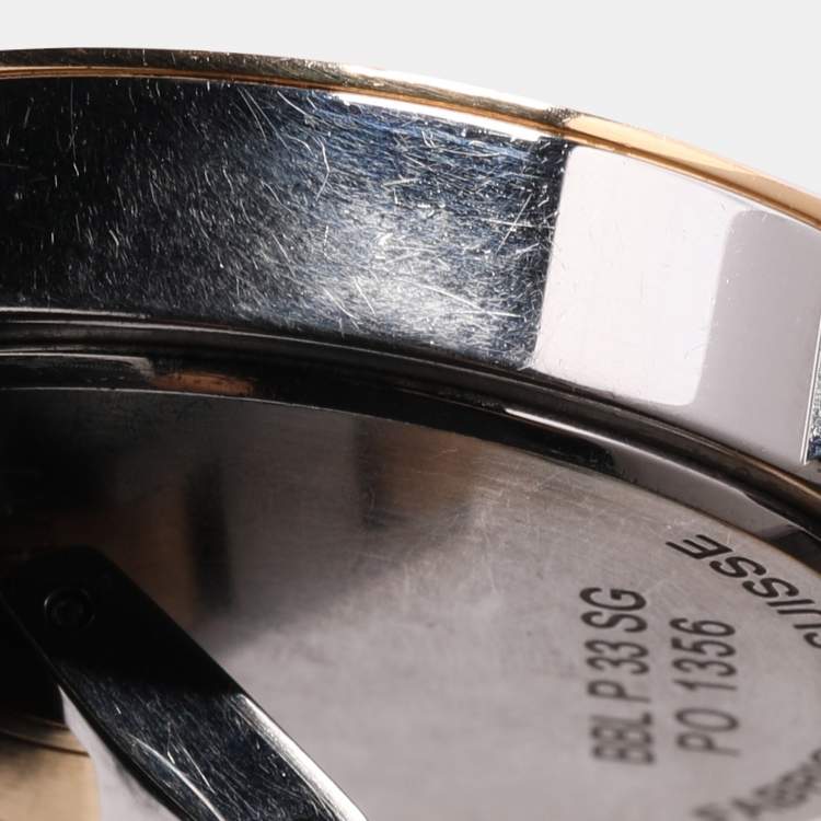 Pre Owned Bvlgari White 18k Yellow Gold/Stainless Steel Mother of Pearl/Pink Sapphire BBLP33SG Wristlet Watch 33 mm