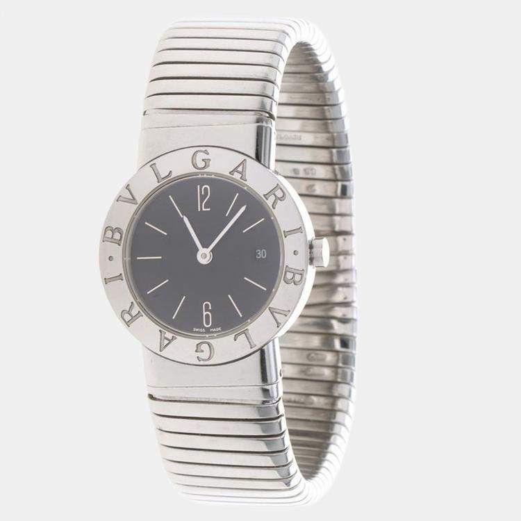 Pre Owned Bvlgari Bvlgari Tubogas BB262TS Quartz Black Stainless Steel Women's Wristwatch 26mm