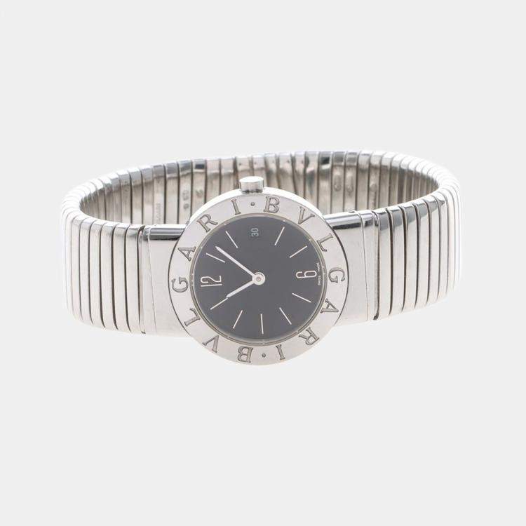 Pre Owned Bvlgari Bvlgari Tubogas BB262TS Quartz Black Stainless Steel Women's Wristwatch 26mm