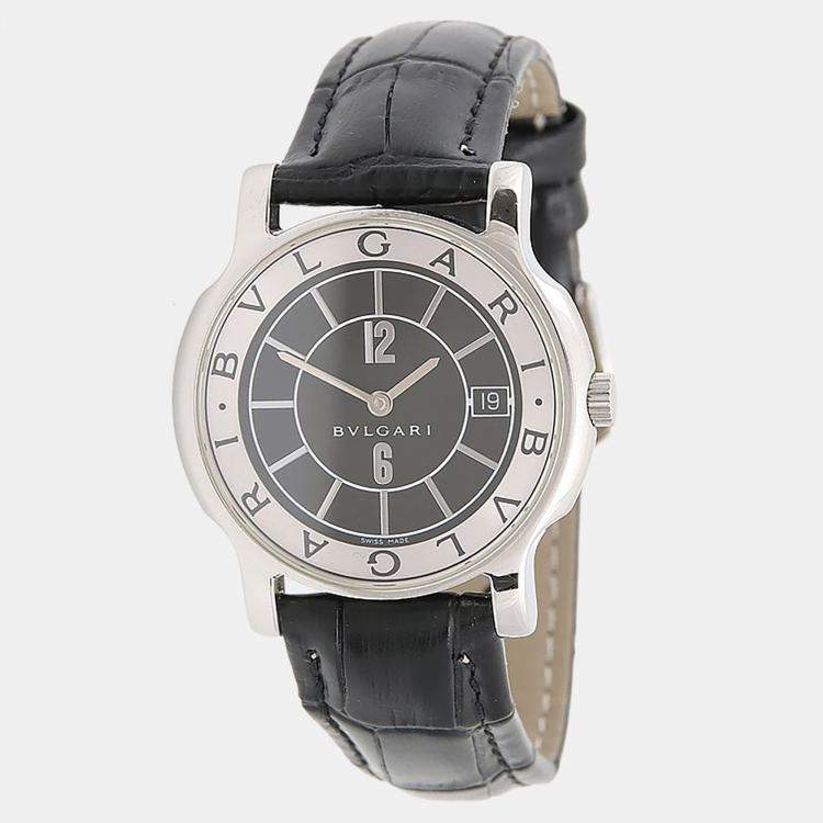 Pre Owned Bvlgari Solotempo ST35S Quartz Black Stainless Steel Men's Wristwatch 35mm