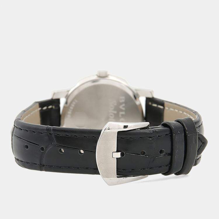 Pre Owned Bvlgari Solotempo ST35S Quartz Black Stainless Steel Men's Wristwatch 35mm