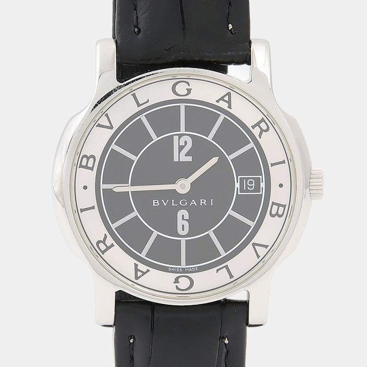 Pre Owned Bvlgari Solotempo ST35S Quartz Black Stainless Steel Men's Wristwatch 35mm
