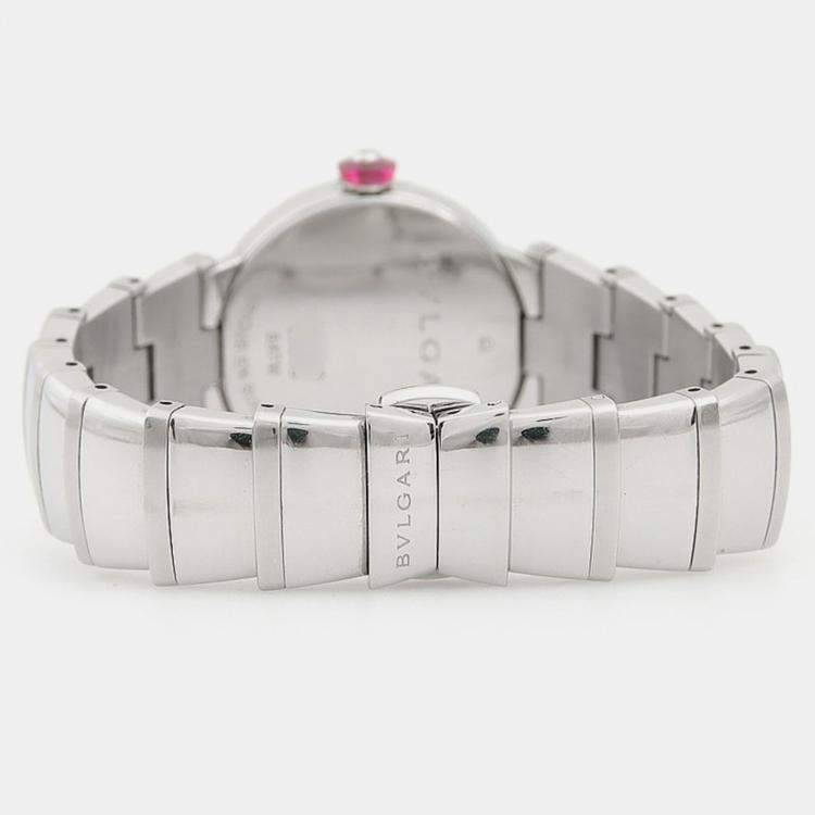 Pre Owned Bvlgari Lucea 102196 Quartz Mother of Pearl Dial Stainless Steel Diamond Women's Wristwatch 28mm