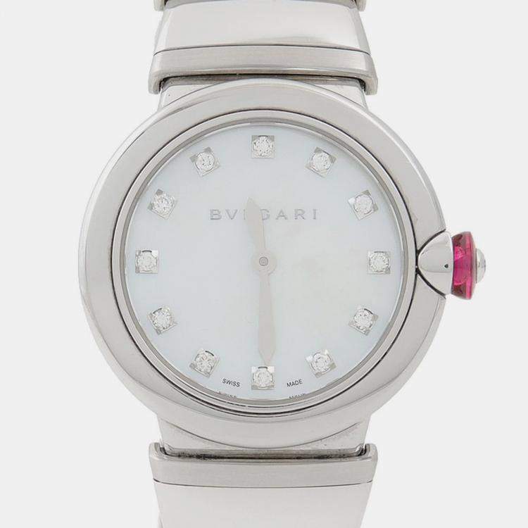 Pre Owned Bvlgari Lucea 102196 Quartz Mother of Pearl Dial Stainless Steel Diamond Women's Wristwatch 28mm