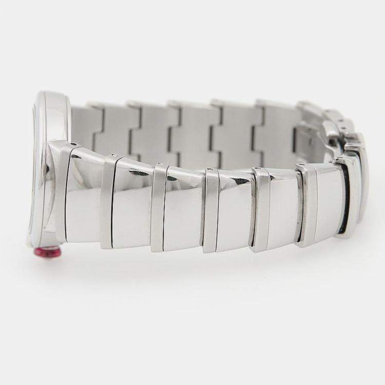 Pre Owned Bvlgari Lucea 102196 Quartz Mother of Pearl Dial Stainless Steel Diamond Women's Wristwatch 28mm