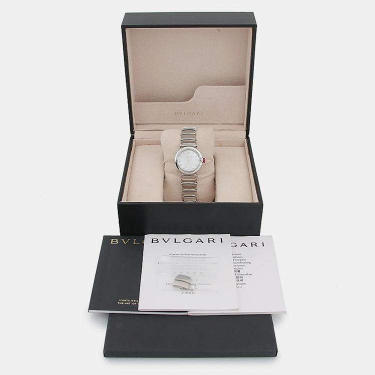 Pre Owned Bvlgari Lucea 102196 Quartz Mother of Pearl Dial Stainless Steel Diamond Women's Wristwatch 28mm