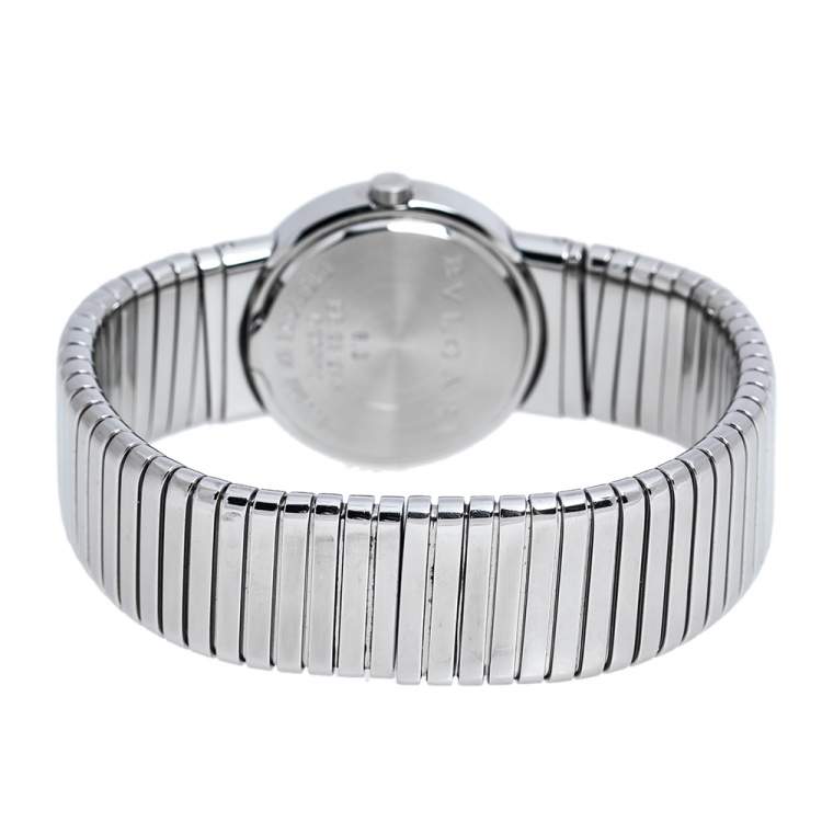 مملوكة مسبقًا Bvlgari Black Stainless Steel Diamond Tubogas BB262TS Women's Wristwatch 26 mm