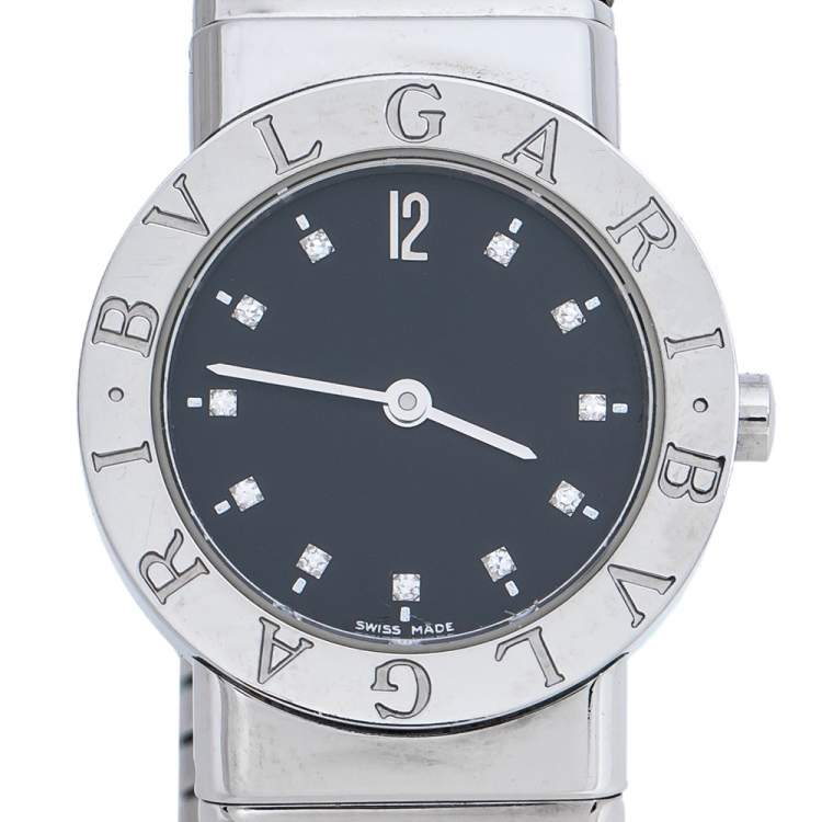 مملوكة مسبقًا Bvlgari Black Stainless Steel Diamond Tubogas BB262TS Women's Wristwatch 26 mm