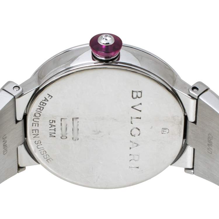 Pre Owned Bvlgari White Mother of Pearl Stainless Steel LVCEA LU28S Women's Wristwatch 28 mm