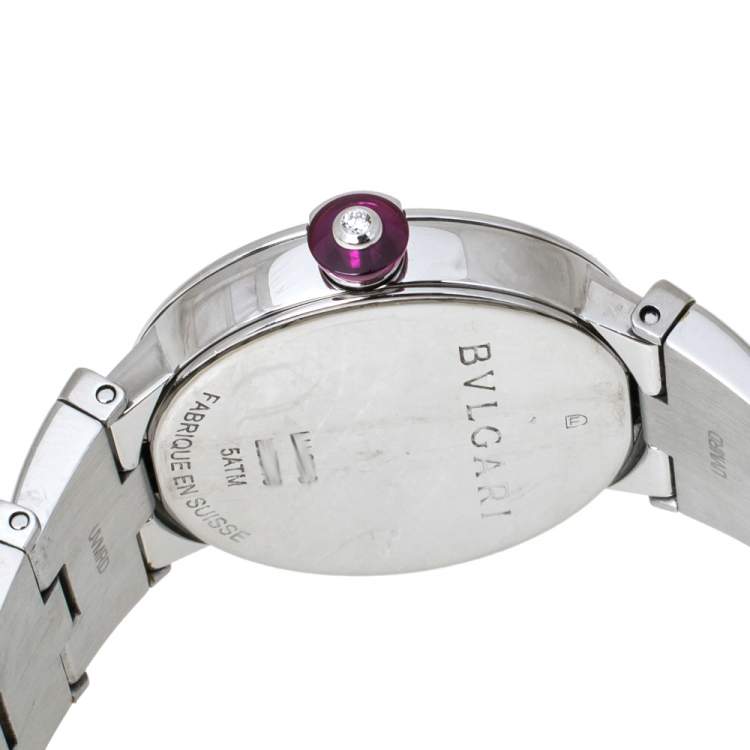 Pre Owned Bvlgari White Mother of Pearl Stainless Steel LVCEA LU28S Women's Wristwatch 28 mm