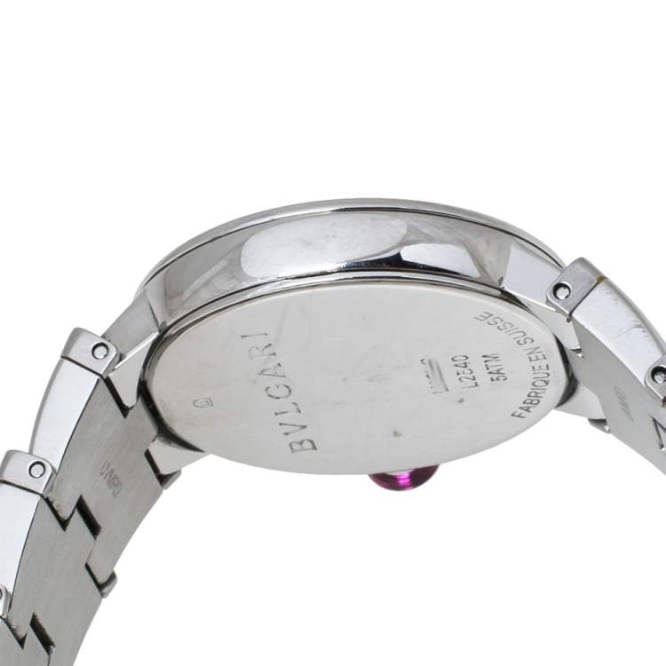 Pre Owned Bvlgari White Mother of Pearl Stainless Steel LVCEA LU28S Women's Wristwatch 28 mm