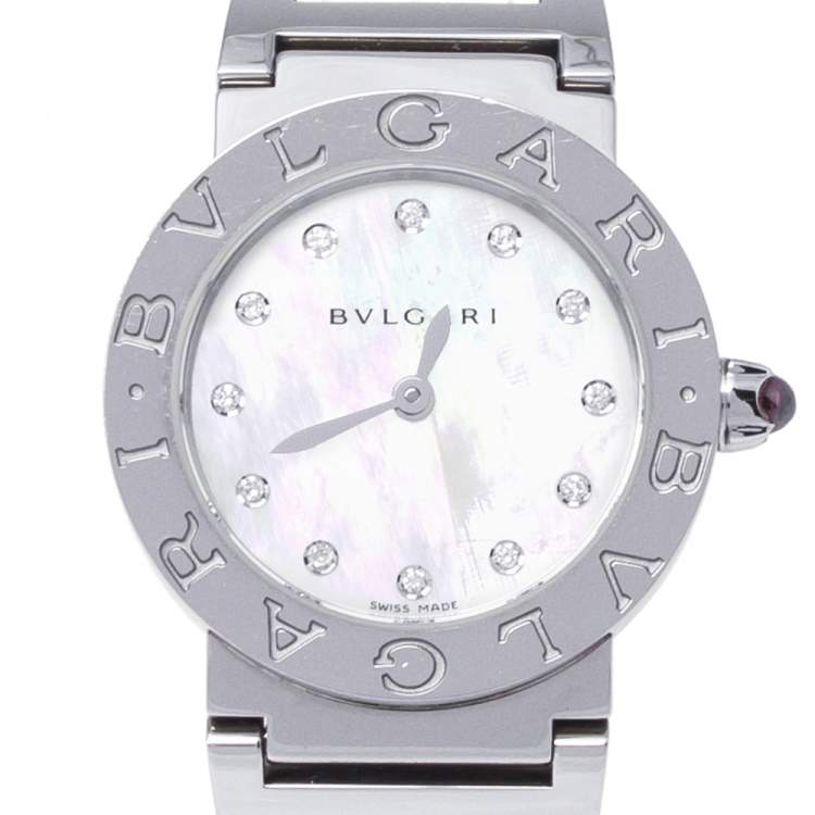 Pre Owned Bvlgari Mother Of Pearl Stainless Steel Diamond Bvlgari BBL26S Women's Wristwatch 26 mm