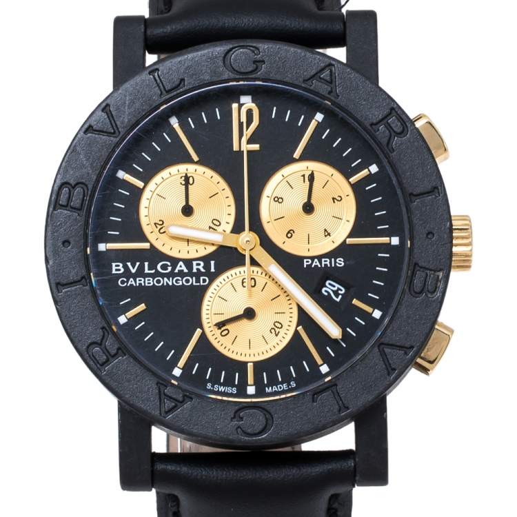 Pre Owned Bvlgari Black Carbongold Chronograph BB38CLCH Limited Edition Women's Wristwatch 38MM